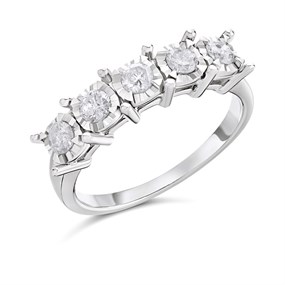 9ct White Gold Five Stone Diamond Ring - 1/2ct - D66150