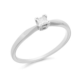 9ct White Gold Princess Cut Diamond Solitaire Ring - 15pts - AGI Certificated - D6636