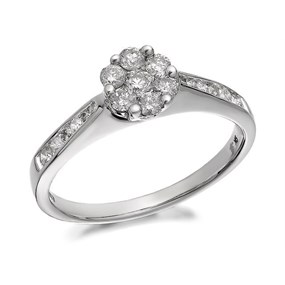 9ct White Gold Diamond Cluster Ring - 1/2ct - D6811