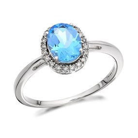 9ct White Gold Blue Topaz And Diamond Cluster Ring - 8pts - D6868