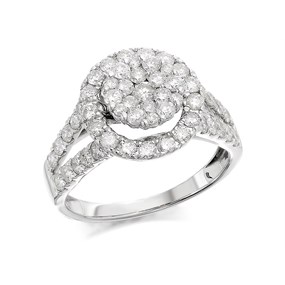 9ct White Gold 1.5 Carat Diamond Halo Cluster Ring - D71105