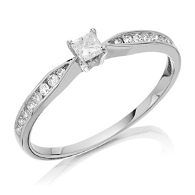 9ct White Gold Princess Cut Diamond Ring - 1/4ct - AGI Certificated - D71171