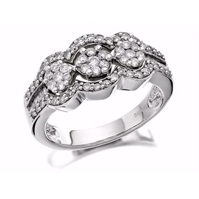 9ct White Gold Diamond Trilogy Cluster Ring - 1/2ct - D7121