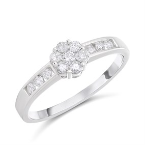 9ct White Gold Diamond-Set Cluster Ring,  1/2ct - D72156