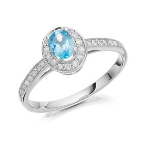 9ct White Gold Blue Topaz And Diamond Cluster Ring - D72232