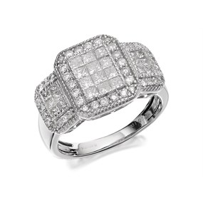9ct White Gold 1 Carat Diamond Trio Cluster Ring - D7287