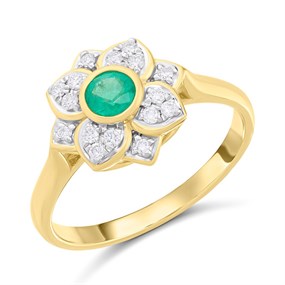 9ct Emerald And Diamond Round Cluster Ring - D7641