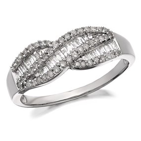 9ct White Gold Diamond Crossover Bow Ring - 1/2ct - D7746