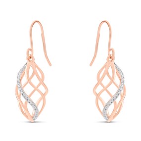 9ct Rose Gold Diamond Hook-Wire Basket Drop Earrings - D78102