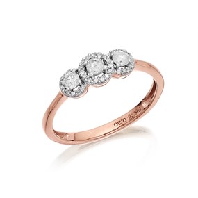 9ct Rose Gold Diamond Trilogy Halo Cluster Ring - 30pts - D7833