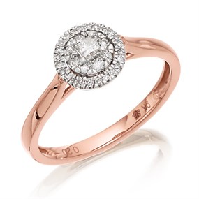 9ct Rose Gold Diamond Halo Cluster Ring - 20pts - D7835