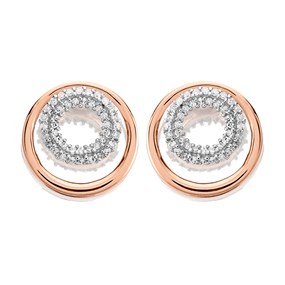9ct Rose Gold Diamond Circle Stud Earrings - 10pts per pair - D7853