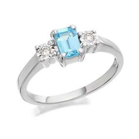 9ct White Gold Blue Topaz And Diamond Trilogy Ring - 6pts - D7943