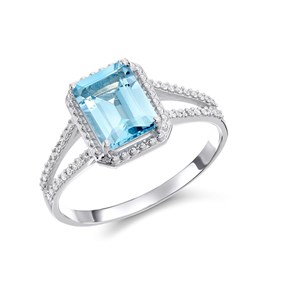 9ct White Gold Blue Topaz And Diamond Ring - 10pts - D7945