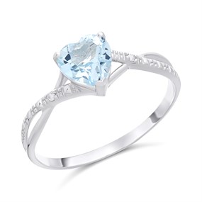 9ct White Gold Heart Blue Topaz And Diamond Ring - D7946