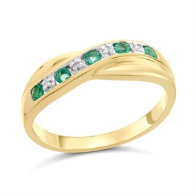 9ct Gold Emerald And Diamond Crossover Half Eternity Ring - D82002