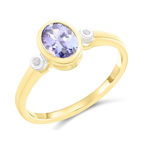 9ct Gold Rubover-Set Tanzanite And Diamond Ring - D8325
