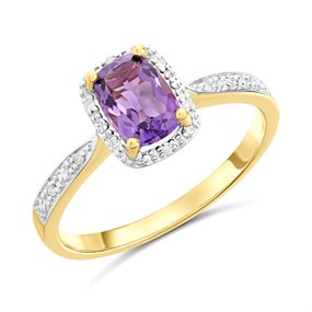 9ct Cushion Amethyst And Diamond Cluster Ring - D84108