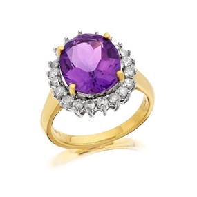 9ct Gold 4.1ct Amethyst And 1/2ct Diamond Cluster Ring - D8432