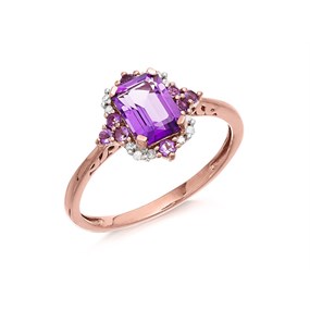 9ct Rose Gold Amethyst And Diamond Ring - D8451