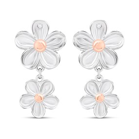 Hot Diamonds Silver &And Rose Gold Plated Forget Me Not Earrings - D9174