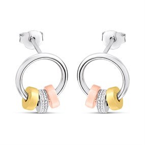 Hot Diamonds Silver And Gold Plated Trio Barrel Earrings - D9177
