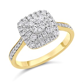 9ct Gold Diamond Cushion Cluster Ring - 1/2ct - D9293