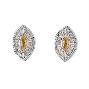 9ct White Gold Yellow Sapphire And Diamond Stud Earrings - 15pts per pair - D94107