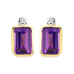 9ct Gold Amethyst And Diamond Stud Earrings - D94115