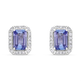 9ct White Gold Tanzanite And Diamond Cluster Stud Earrings - D94118