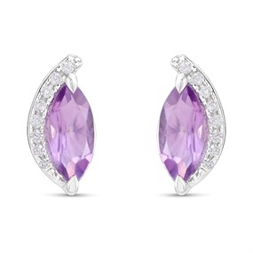9ct White Gold Marquise Amethyst And Diamond Stud Earrings - D94123