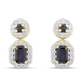 9ct Sapphire And Diamond Double Cluster Drop Earrings - D94131