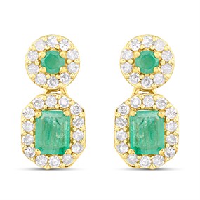 9ct Emerald And Diamond Double Cluster Drop Earrings - D94133