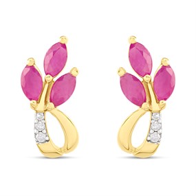 9ct Marquise Ruby And Diamond Stud Earrings - D94135