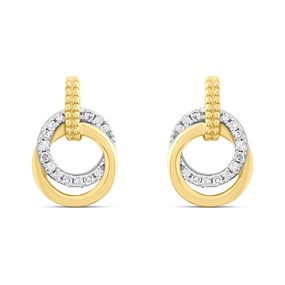 9ct Gold Double Hoop Diamond-Set Earrings - D94166