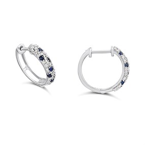 9ct White Gold Sapphire And Diamond Huggie Earrings, 1/4ct/pr - D94168