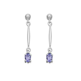 9ct White Gold Tanzanite And Diamond Drop Earrings - 6pts per pair - D94502