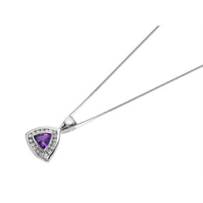 9ct White Gold Trillion Cut Amethyst And Diamond Necklace - 18pts - D95109