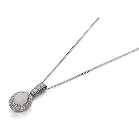 9ct White Gold Opal And Diamond Necklace - 8pts - D95137