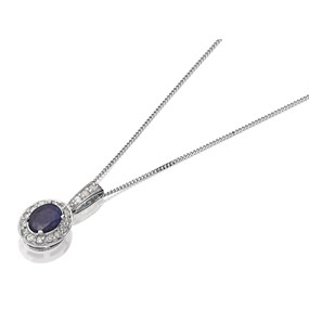 9ct White Gold Sapphire And Diamond Necklace - 8pts - D95138