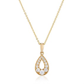 9ct Gold Open Teardrop Necklace - 1/4CT - D95143