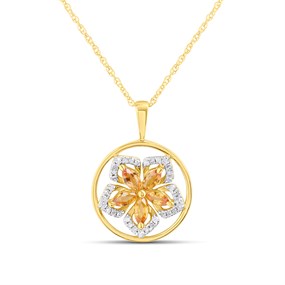9ct Yellow Sapphire And Diamond Flower Necklace - D95150