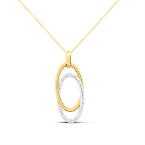 9ct Two Colour Gold Double Oval Diamond-Set Necklace - D95155