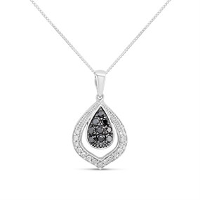 9ct White Gold Black And White Diamond Teardrop Necklace - D95157