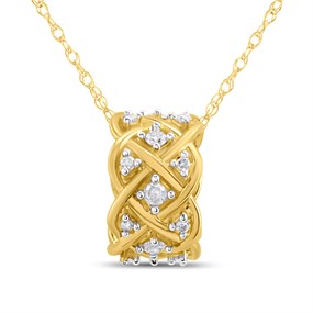 9ct Gold Criss-Cross Diamond-Set Barrel Necklace - D95164