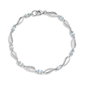 9ct White Gold Oval Blue Topaz And Diamond Bracelet - D95170