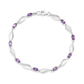 9ct White Gold Oval Amethyst And Diamond Bracelet - D95171