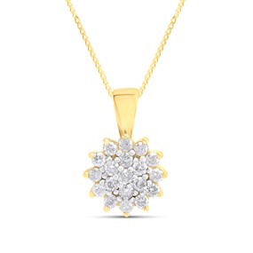 9ct Gold Diamond Cluster Necklace, 1/4ct - D95225