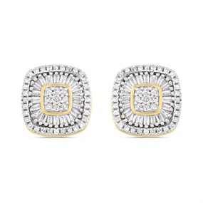9ct Cushion-Shaped Diamond Cluster Stud Earrings, 35pts/pair - D96102