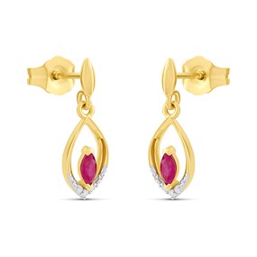 9ct Gold Marquise Ruby And Diamond Drop Earrings - D96108